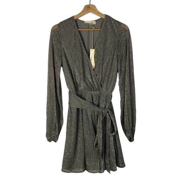 Lovestitch Shooting Star Metallic Wrap Long Sleeve Mini Dress S - Picture 2 of 4